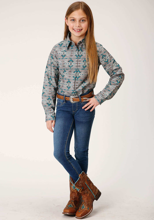 Roper Girls Long Sleeve Snap Geometric Aztec Western Shirt - Roper - Flyclothing LLC
