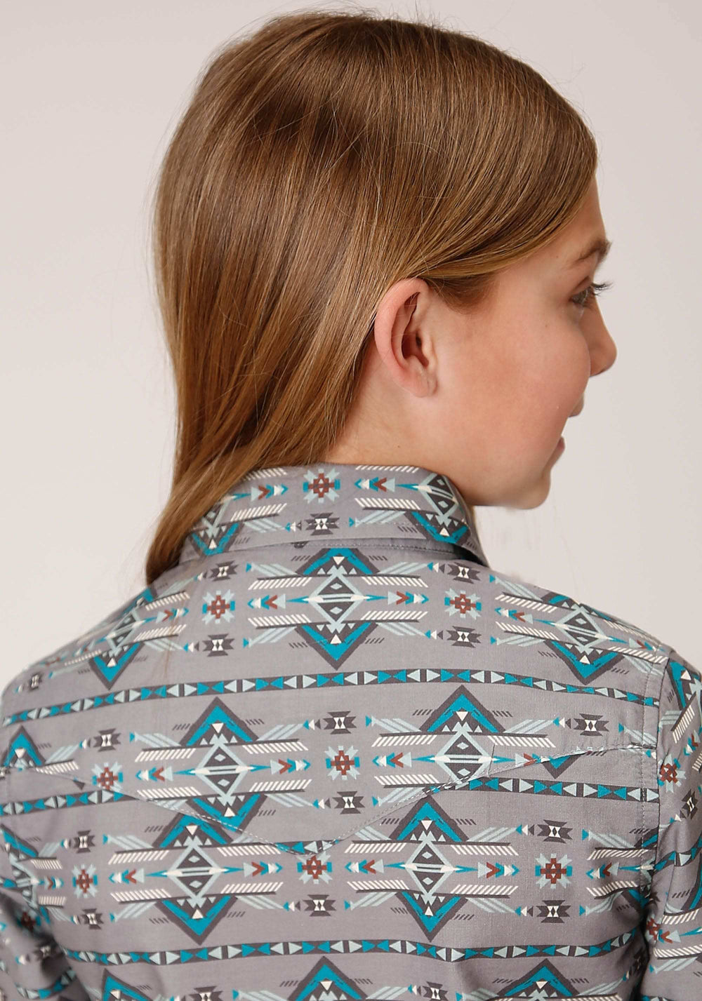 Roper Girls Long Sleeve Snap Geometric Aztec Western Shirt - Roper - Flyclothing LLC