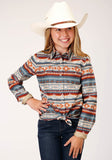 Roper Girls Long Sleeve Snap Sandstone Aztec Print Western Shirt - Roper