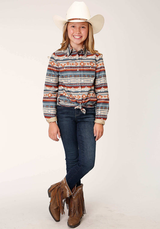 Roper Girls Long Sleeve Snap Sandstone Aztec Print Western Shirt - Roper - Flyclothing LLC