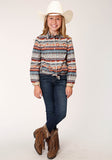 Roper Girls Long Sleeve Snap Sandstone Aztec Print Western Shirt - Roper