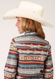 Roper Girls Long Sleeve Snap Sandstone Aztec Print Western Shirt - Roper