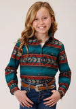 Roper Girls Long Sleeve Snap Ombre Aztec Horizontal Stripe Western Shirt - Roper