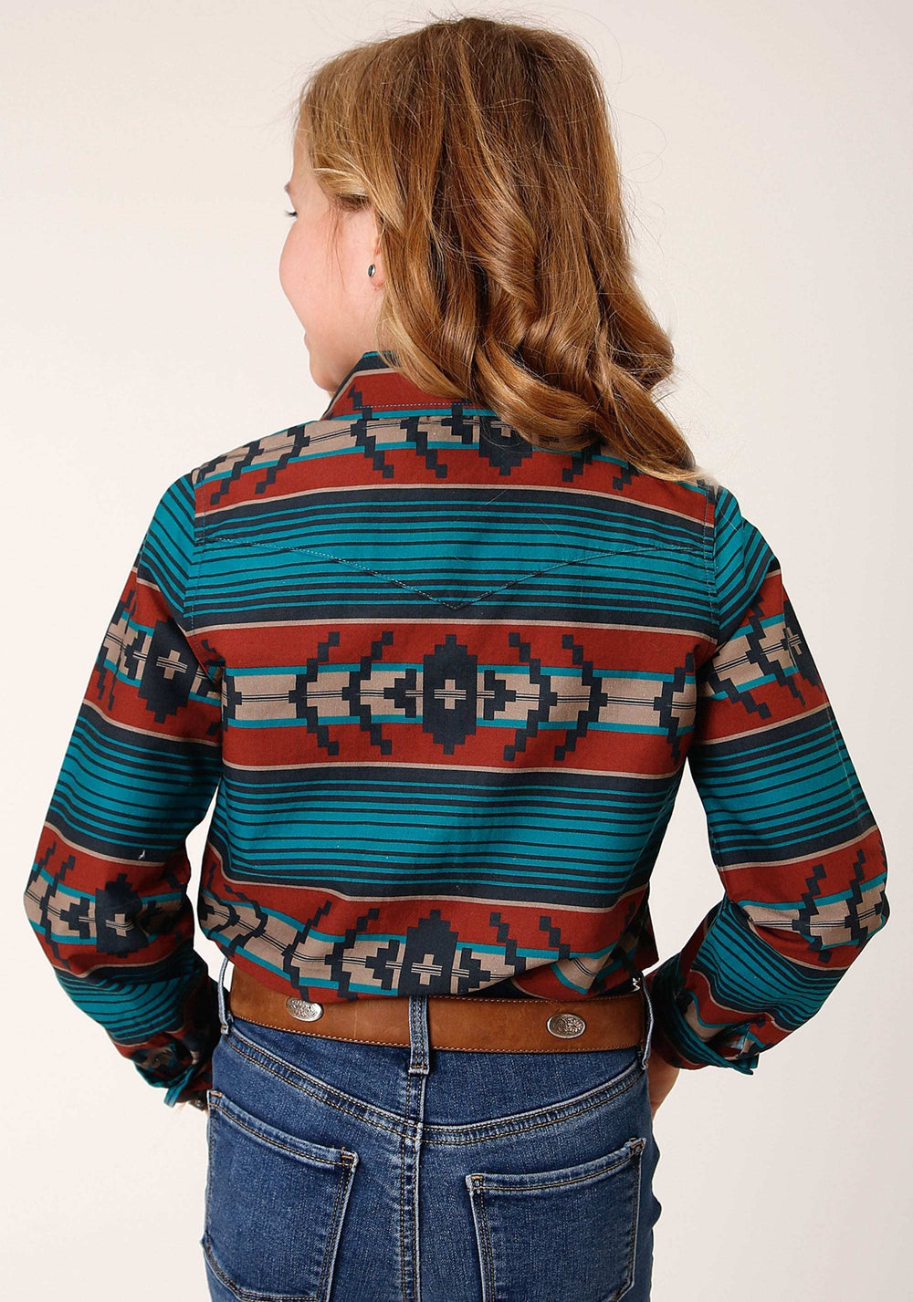Roper Girls Long Sleeve Snap Ombre Aztec Horizontal Stripe Western Shirt - Roper - Flyclothing LLC