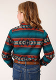 Roper Girls Long Sleeve Snap Ombre Aztec Horizontal Stripe Western Shirt - Roper
