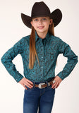 Roper Girls Long Sleeve Snap Blue Agave Paisley Western Shirt - Roper