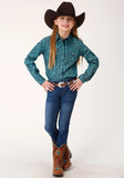 Roper Girls Long Sleeve Snap Blue Agave Paisley Western Shirt - Roper