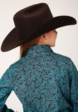 Roper Girls Long Sleeve Snap Blue Agave Paisley Western Shirt - Roper