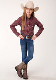 Roper Girls Long Sleeve Snap Point Diamonds Wine Western Shirt - Roper