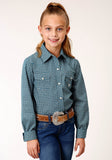 Roper Girls Long Sleeve Snap Azure Neat Western Shirt - Roper