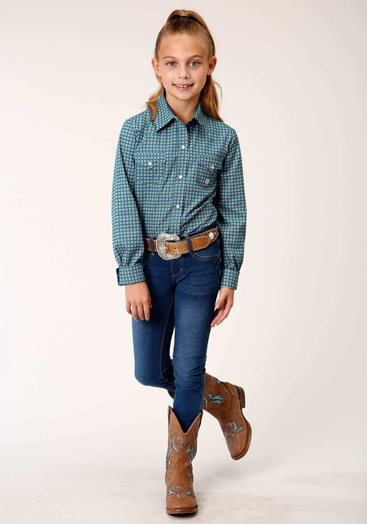 Roper Girls Long Sleeve Snap Azure Neat Western Shirt - Roper - Flyclothing LLC