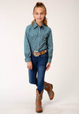 Roper Girls Long Sleeve Snap Azure Neat Western Shirt - Roper