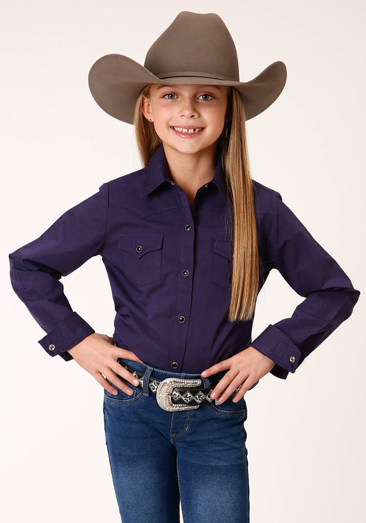 Roper Girls Long Sleeve Snap Black Fill Purple Western Shirt - Roper