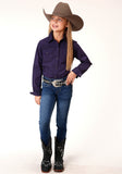 Roper Girls Long Sleeve Snap Black Fill Purple Western Shirt - Roper