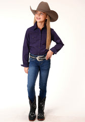 Roper Girls Long Sleeve Snap Black Fill Purple Western Shirt
