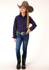 Roper Girls Long Sleeve Snap Black Fill Purple Western Shirt - Roper