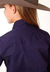 Roper Girls Long Sleeve Snap Black Fill Purple Western Shirt