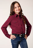 Roper Girls Long Sleeve Snap Black Fill Solid Wine Western Shirt - Roper