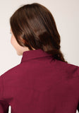 Roper Girls Long Sleeve Snap Black Fill Solid Wine Western Shirt - Roper