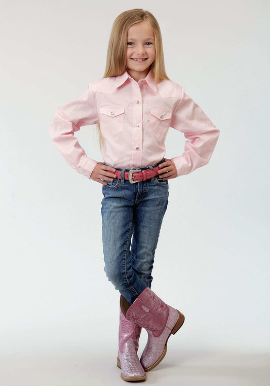 Roper Girls Pink Solid Long Sleeve Western Snap Shirt - Roper - Flyclothing LLC