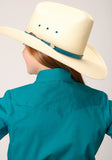 Roper Girls Long Sleeve Snap Solid Poplin Stretch Turquoise Western Shirt - Roper
