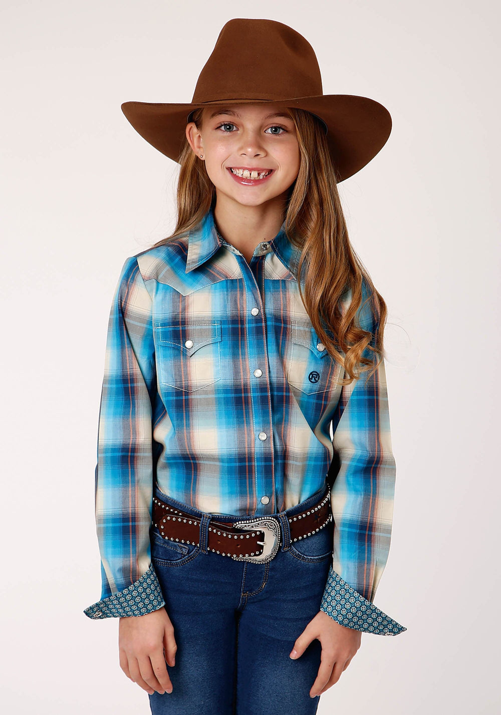 Roper Girls Long Sleeve Snap Sunset Plaid Western Shirt - Roper