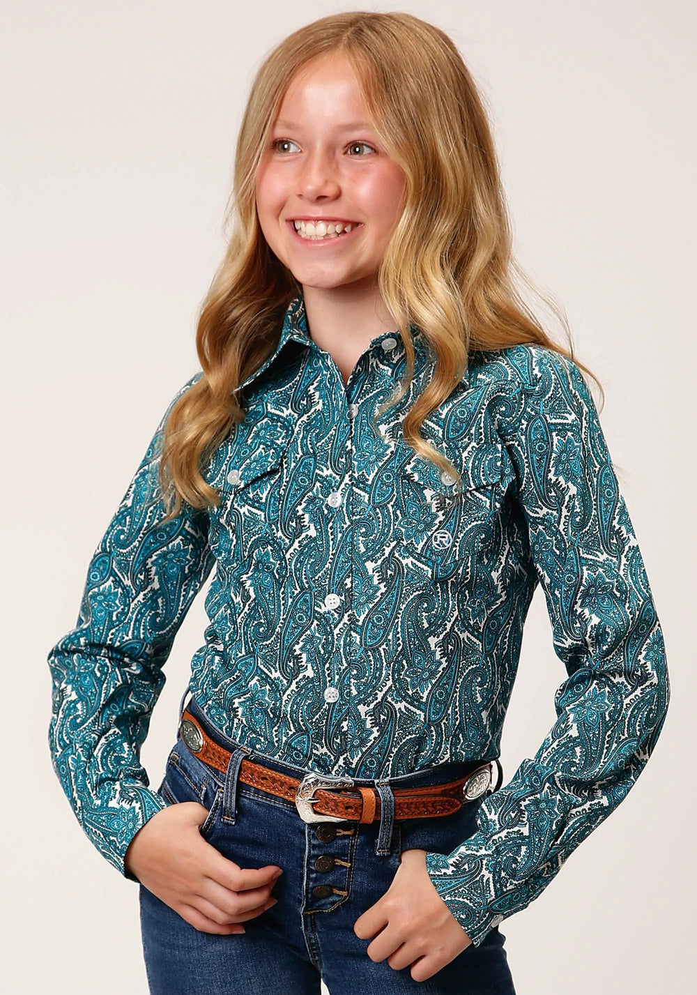 Roper Girls Long Sleeve Button Upstream Paisley Western Shirt - Roper