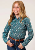 Roper Girls Long Sleeve Button Upstream Paisley Western Shirt - Roper