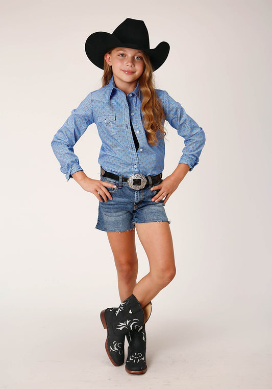 Roper Girls Long Sleeve Button Thistle Foulard Western Shirt - Roper