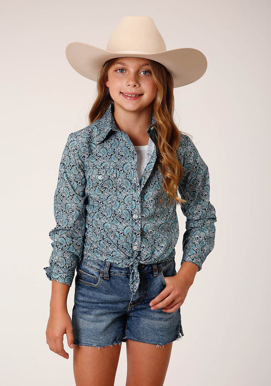 Roper Girls Long Sleeve Button Peacock Paisley Western Shirt - Roper