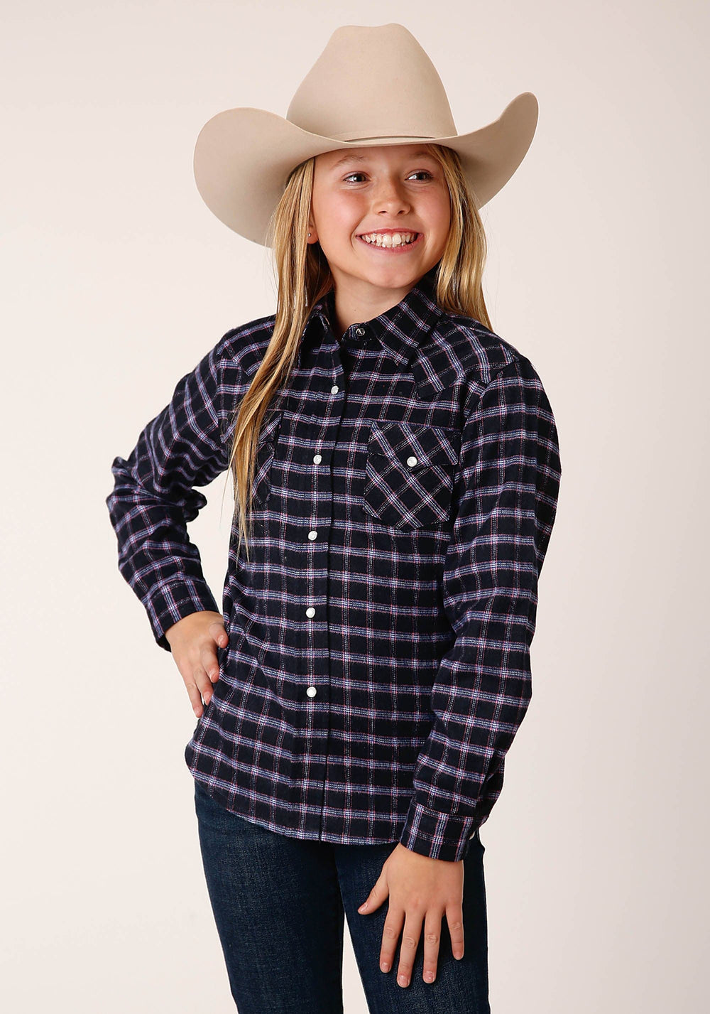 Roper Girls Long Sleeve Button Unlined Flannel Western Shirt - Roper