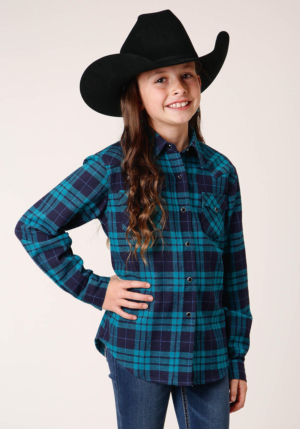 Roper Girls Long Sleeve Button Unlined Flannel Western Shirt - Roper