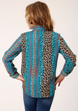 Roper Girls Long Sleeve Snap Leopard Stripe Print Rayon Western Shirt - Roper