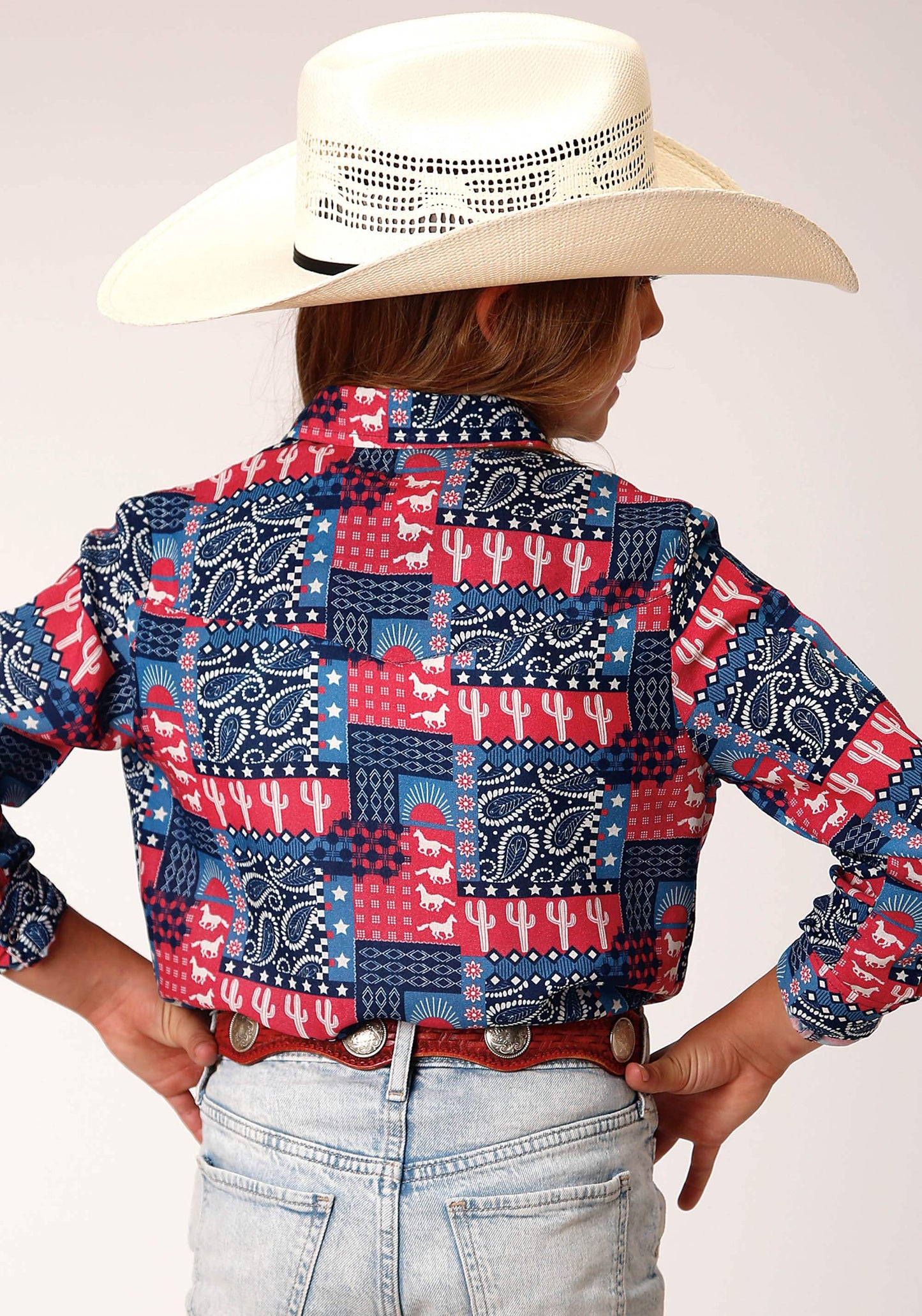 Roper Girls Long Sleeve Snap Bandana Print Rayon Shirt - Roper - Flyclothing LLC