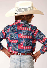 Roper Girls Long Sleeve Snap Bandana Print Rayon Shirt - Roper - Flyclothing LLC