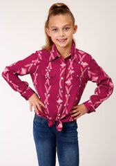 Roper Girls Long Sleeve Snap Wine Aztec Print Shirt