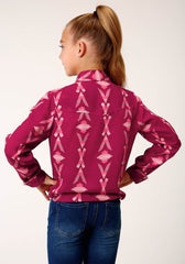 Roper Girls Long Sleeve Snap Wine Aztec Print Shirt - Roper