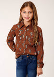 Roper Girls Long Sleeve Snap Cowskulls Print Shirt - Roper