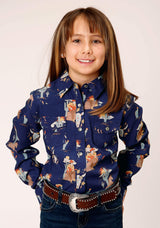 Roper Girls Long Sleeve Snap Cowboy Toile Print Rayon Western Shirt - Roper - Flyclothing LLC