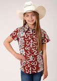 Roper Girls Short Sleeve Snap Hawaiian Horseshoes Print Western Shirt - Roper