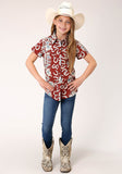 Roper Girls Short Sleeve Snap Hawaiian Horseshoes Print Western Shirt - Roper
