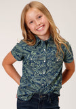 Roper Girls Short Sleeve Snap Lucky Tropical Print Western Shirt - Roper