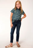 Roper Girls Short Sleeve Snap Lucky Tropical Print Western Shirt - Roper