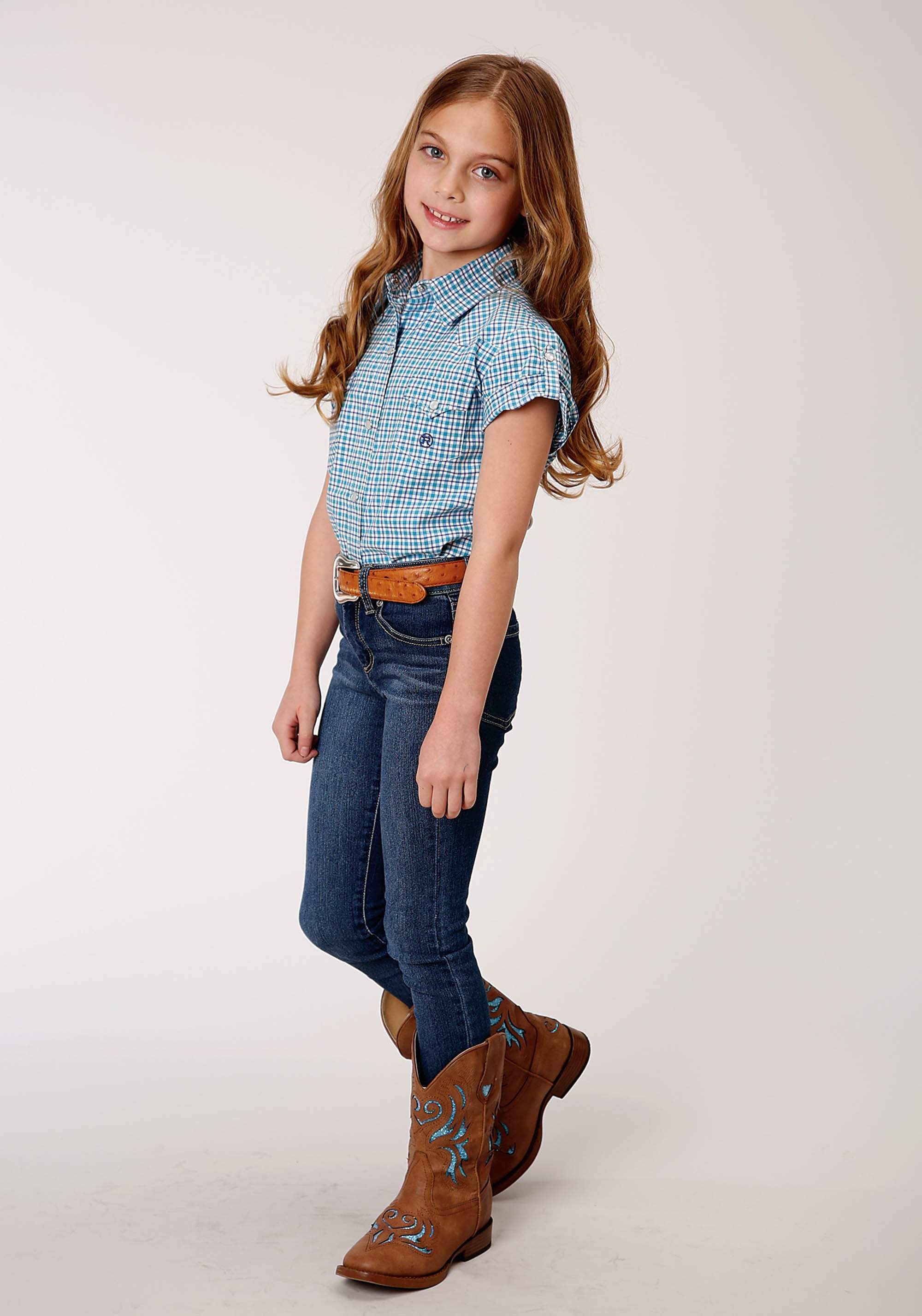 Roper Girls Short Sleeve Snap Stretch Check Western Shirt - Roper - Flyclothing LLC