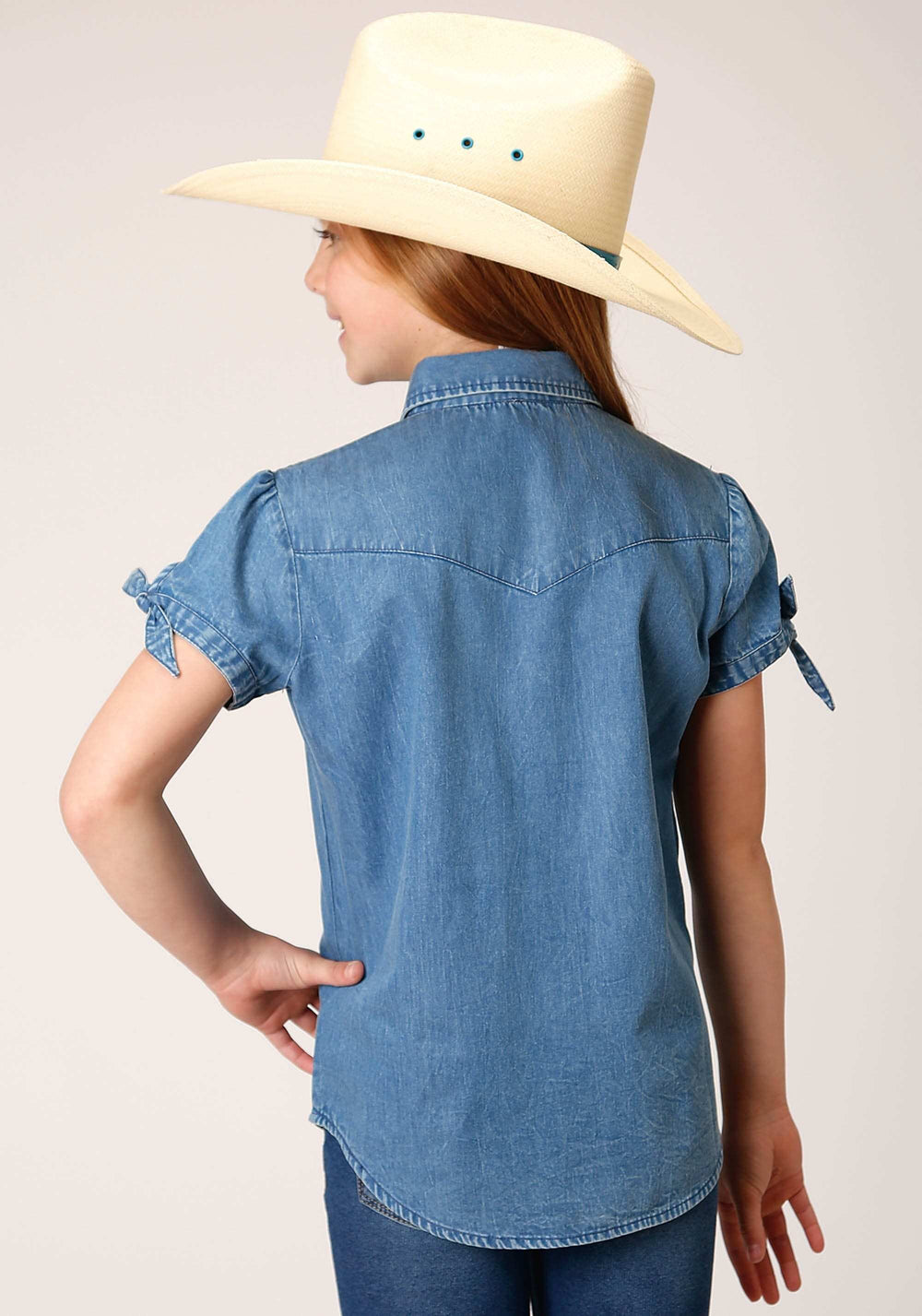 Roper Girls Short Sleeve Button Medium Blue Denim Western Shirt - Roper - Flyclothing LLC