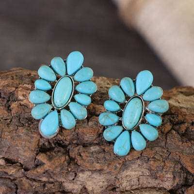 Flower Shape Artificial Turquoise Earrings - Trendsi - Flyclothing LLC
