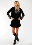 Roper Womens Solid Black Velvet With Embroidery Zip Front Jacket - Roper