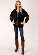 Roper Womens Black Velvet Open Front Jacket - Roper - Flyclothing LLC