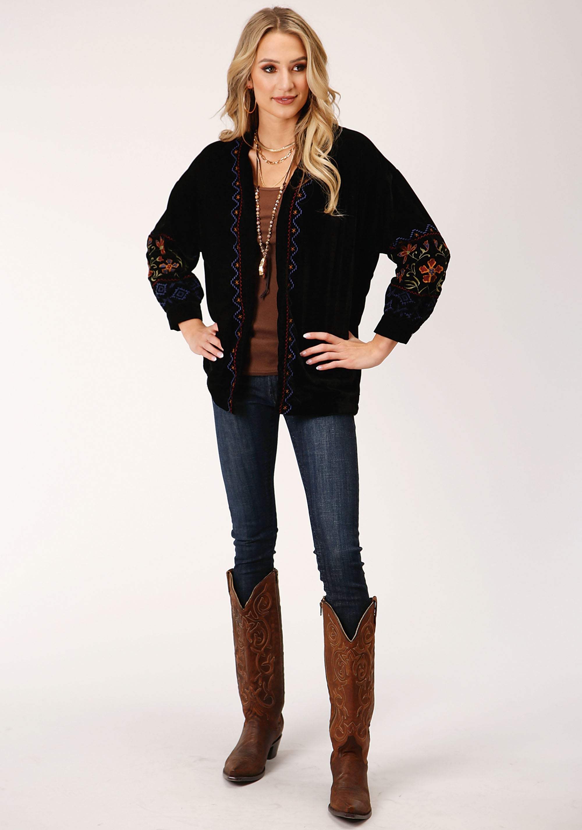 Roper Womens Black Velvet Open Front Jacket - Roper - Flyclothing LLC