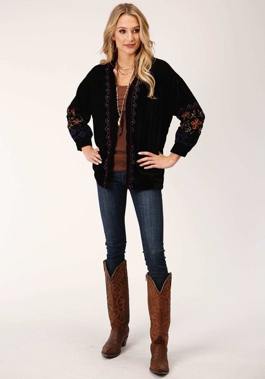 Roper Womens Black Velvet Open Front Jacket - Roper - Flyclothing LLC